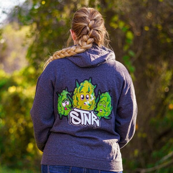 STNR Best Bud's Zip-Up Hoodie view from the back.
