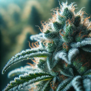 DALL·E 2024-07-05 14.17.10 - A detailed close-up of a cannabis plant with a focus on its trichomes. The image should capture the tiny